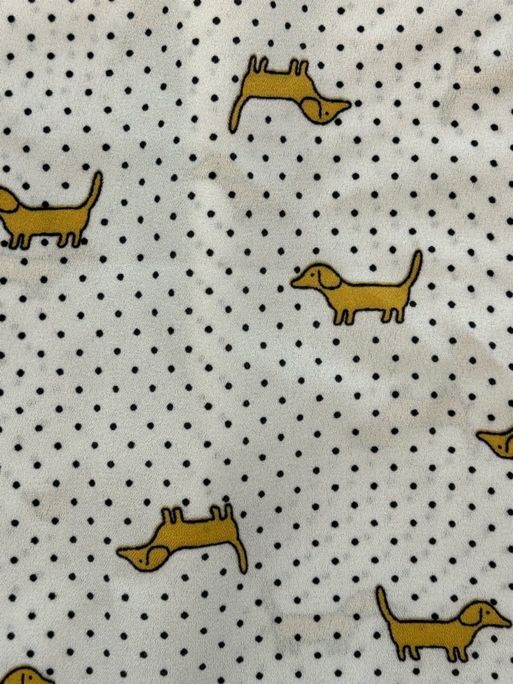 Dachshund Dog Print Polka Dot playful whimsical roll-tab sleeved blouse NWT SM - Picture 6 of 7